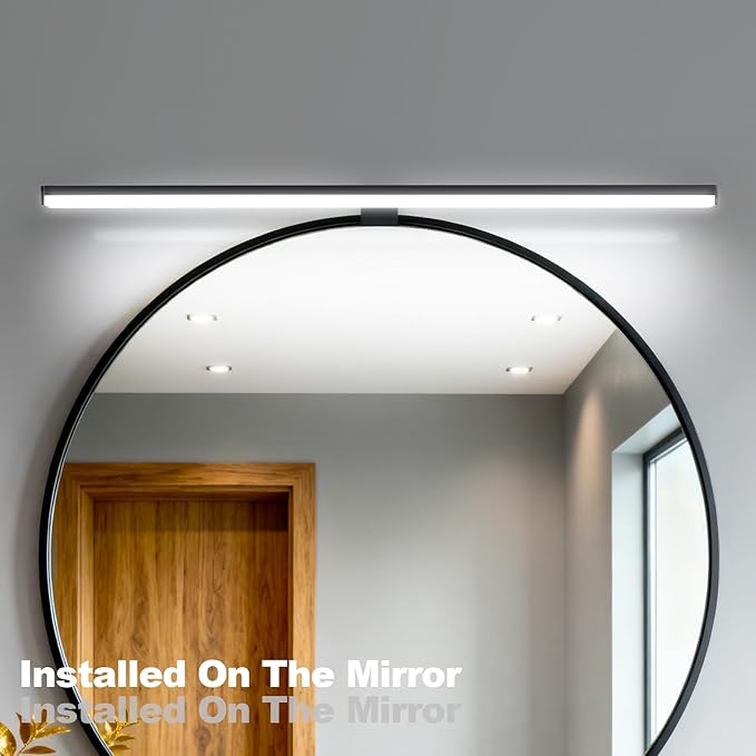 28" Plug in Bathroom Light Fixtures Matte Black Vanity Lights,11W LED Picture Light 3 Installation Methods 6600K White-Light Vanity Light Bar Wall Sconce for Bedroom/Living Room/Kitchen