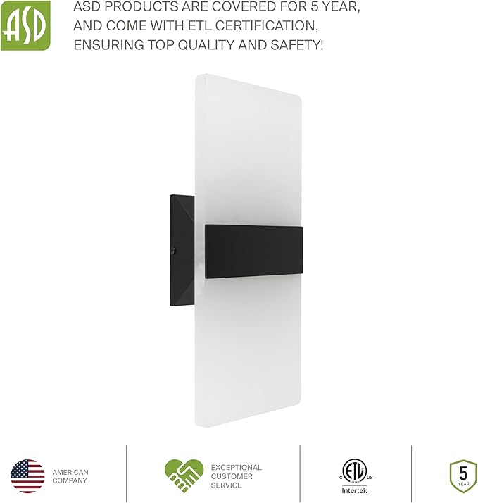 ASD 14 Inch Indoor LED Wall Sconce - 24W 2700K-5000K Dimmable Black Wall Sconce Lights for Living Room, Bedroom, Bathroom, Hallway - Modern Wall Sconces Hardwired, ETL Interior Light
