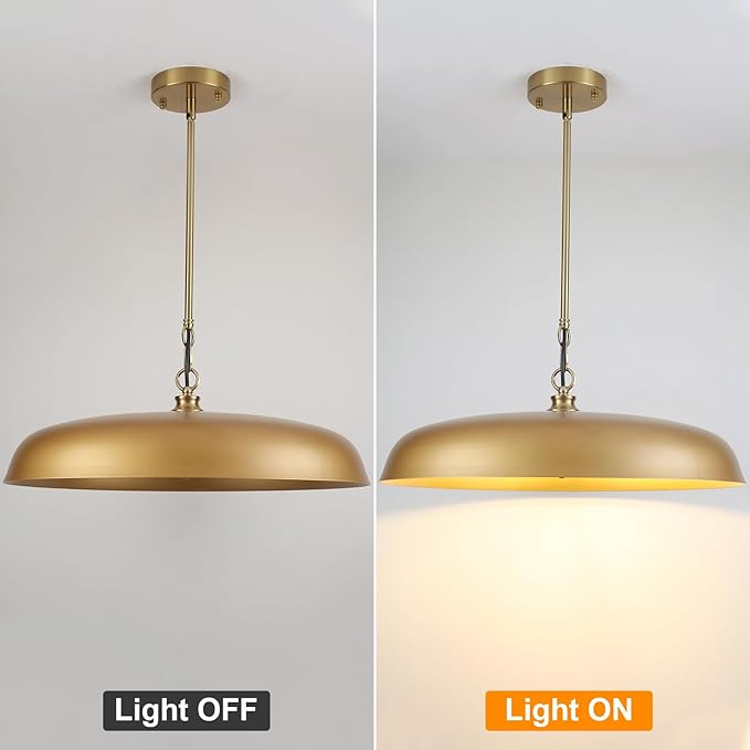 Large Gold Pendant Lights 20 Inch, 3-Lights Modern Brushed Gold Dome Chandelier, Farmhouse Pendant Lighting Fixture Ceiling Hanging Light for Kitchen Island, Dining Room, Cafe, Bar