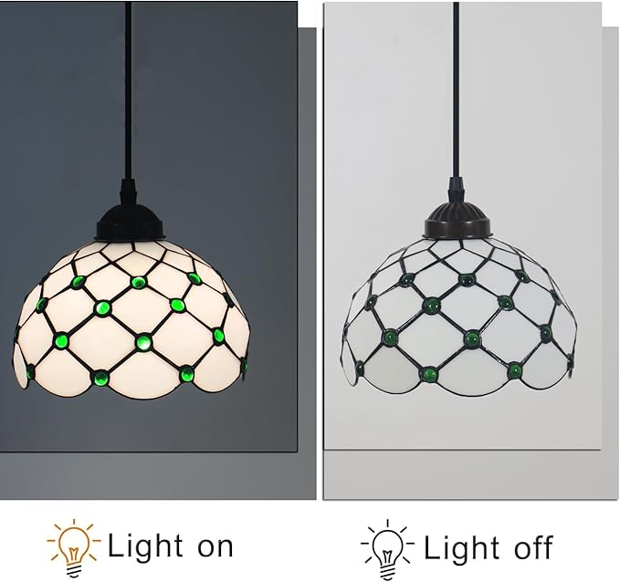 Pendant Lights Green Amber Bead Stained Glass Hanging Lamp Adjustable Lamp for Dinning Room, 8 Inch Hanging Lights for Kitchen, Living Room, Foyer