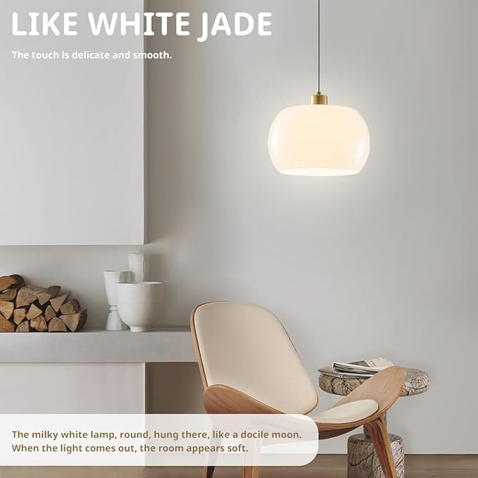 Hanging Pendant Light 2 Pack Milk Glass Pendant Lights Kitchen Island Gold Adjustable Mid Century Modern Hanging Lamps for Dining Room Foyer Entryway, Easy to Install