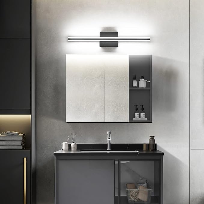 SOLFART 24 Inch Bathroom Vanity Light, Dimmable Black LED Bathroom Lighting Fixture, Modern Mirror Light for Makeup & Shaving