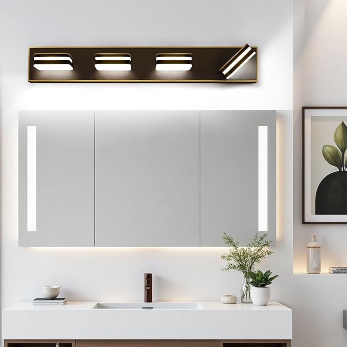 360° Rotate LED Bathroom Vanity Light Fixtures, 1600LM Acrylic Brown and Gold Vanity Lights for Bathroom, Modern Wall Lighting Fixtures Over Mirror Kitchen Living Room (Natural White Light 5000K)