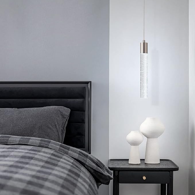 Modern Pendant Light with Adjustable Height - 3PCS Brushed Nickel & Clear Glass Cylinder Island Lights, 3000-6000K Dimmable Kitchen Pendant Lighting for Kitchen Island, Dining Room, Bar Counter