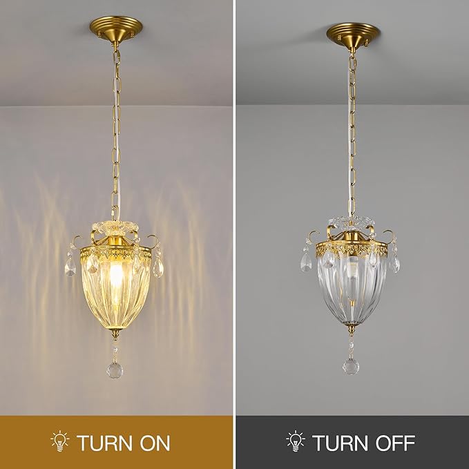 Modern Chandelier, Gold Chandelier Crystal Pendant Lights Small Chandelier Light Fixture, Crystal Chandeliers for Living Room Dining Room Kitchen Entryway (2 Pack)