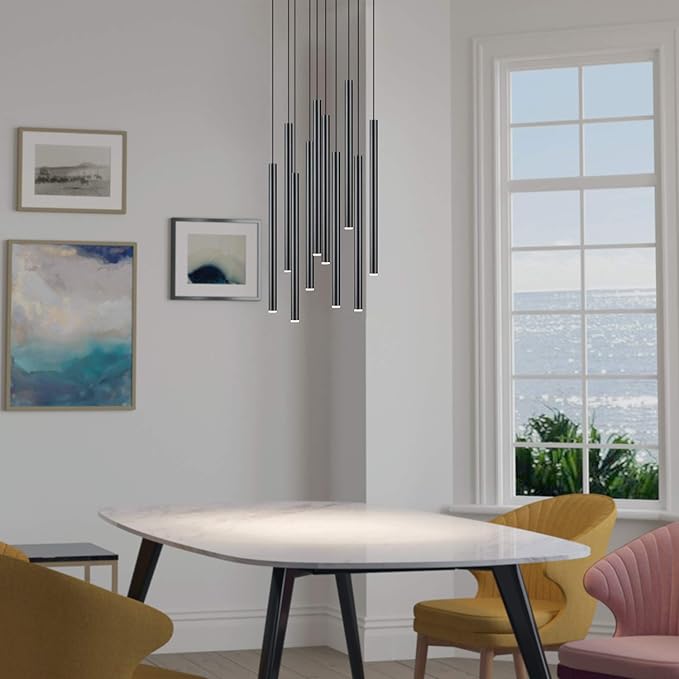CANALIS 10 Mini Pendant Lighting Black - LED Hanging Light Fixture for Kitchen Island, Bar, Foyer - Cluster Pendants - Dimmable, Adjustable Wire, Lamp Bulb Included
