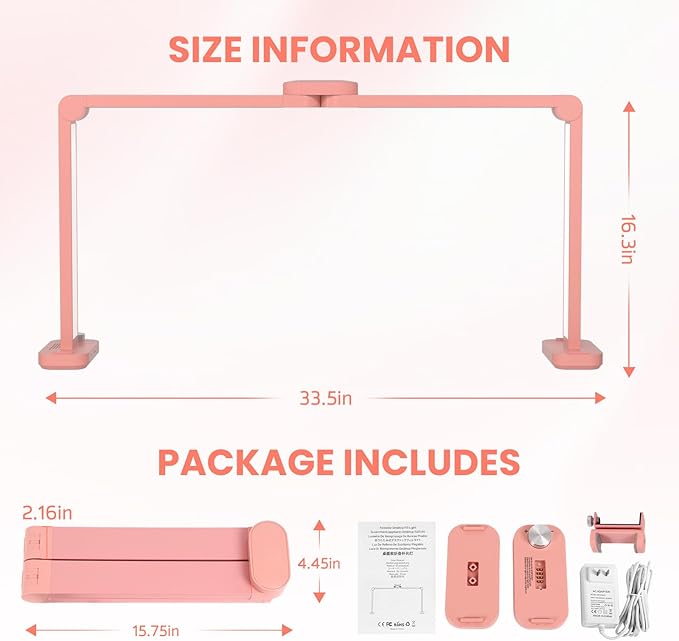Half Moon Light for Nail Desk with Phone Holder, Large Square Nail Lamp for Desk, Professional Manicurist Desktop Lamp, LED Light Suitable for Manicures, Tattoos, and Sewing, Pink