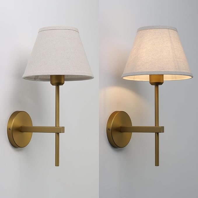 Pathson Vintage Linen Fabric Wall Sconce, Hardwired Linen Cloth Wall Light, Modern Wall Lighting Fixture for Bedroom Living Room Bathroom Hallway Entryway Home Decor