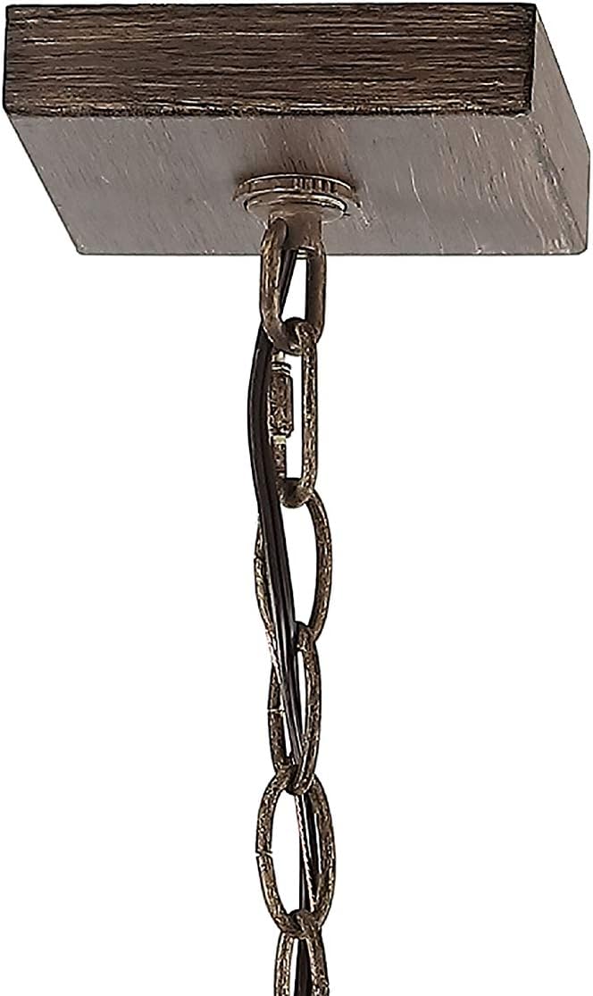 JONATHAN Y 12" Brown/Oil Rubbed Bronze Rustic Farmhouse 4-Light LED Pendant, Adjustable Iron Lantern Chandelier for Kitchen Island, Barnwood Wood Grain Finish JYL7475A