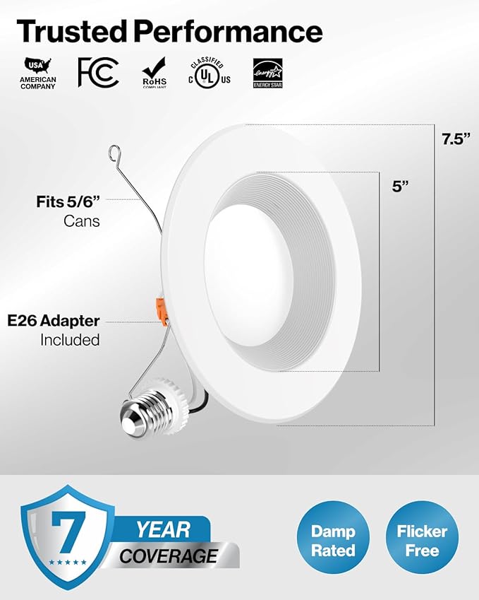 Sunco 12 Pack Retrofit LED Recessed Lighting 6 Inch, 2700K Soft White, Dimmable Can Lights, Baffle Trim, 13W=120W, 965 LM, Damp Rated.