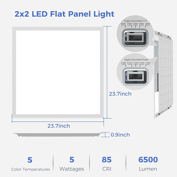 AIKVSXER 18 Pack 2x2 LED Flat Panel Light, Recessed Drop Ceiling Light Kitchen Lighting Fixtures,Bright 6500LM,0-10V Dimmable,Switchable 3000K/4000K/5000K/5700K/6500K, 30W/35W/40W/45W/50W