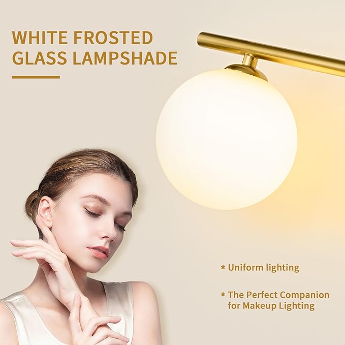 4-Light Bathroom Light Fixtures, 32" Modern Brushed Gold Vanity Lights with Milk Glass Shade, Bathroom Wall Lamp for Mirror Kitchen Living Room Hallway (G9 Bulb)