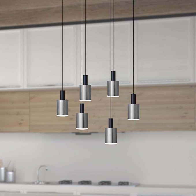 Virgo 6 Mini Pendant Lighting Black-Nickel - LED Hanging Light Fixture for Kitchen Island, Bar, Foyer - Cluster Pendants - Dimmable, Adjustable Wire, Lamp Bulb Included