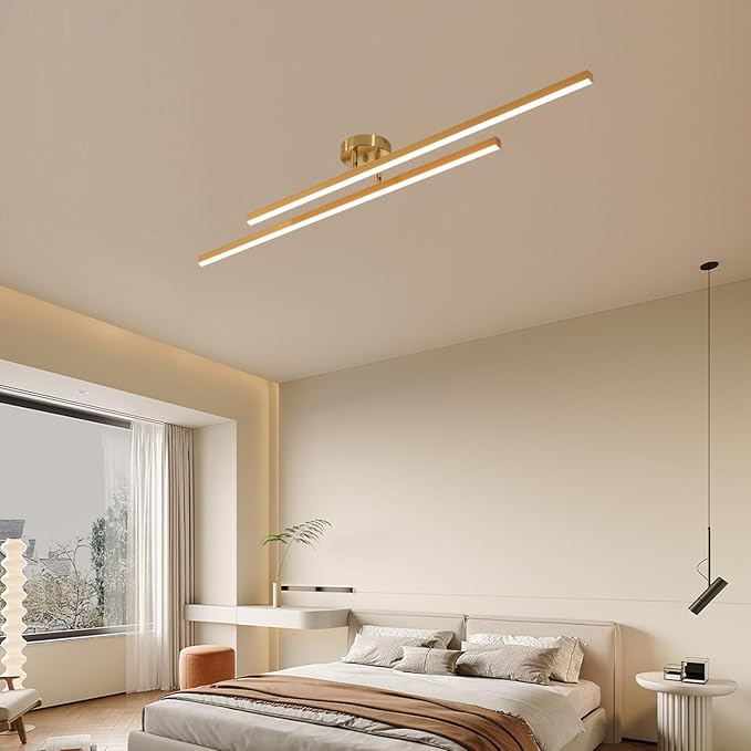 Gold Modern Sputnik Chandelier Ceiling Light Fixtures,2-Lights Industrial Metal Semi Flush Mount Ceiling Light for Bedroom Dining Room Living Room Kitchen Hallway(Gold, 2 Head)
