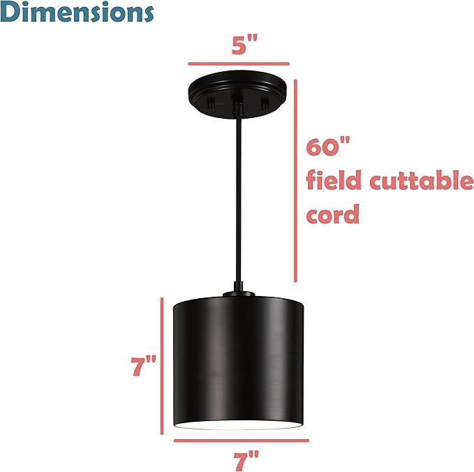 Aspen Creative 61134-11, One-Light Hanging Mini Pendant Ceiling Light, Transitional Design in Oil Rubbed Bronze Finish, 7" Wide