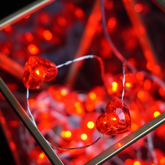 BOHON Valentine Day Decorations 10 ft 40 LEDs String Lights with Remote | Red Heart Shaped Twinkle Fairy Lights Battery Operated for Kids Bedroom Indoor Party Valentine's Day Mother's Day Decor