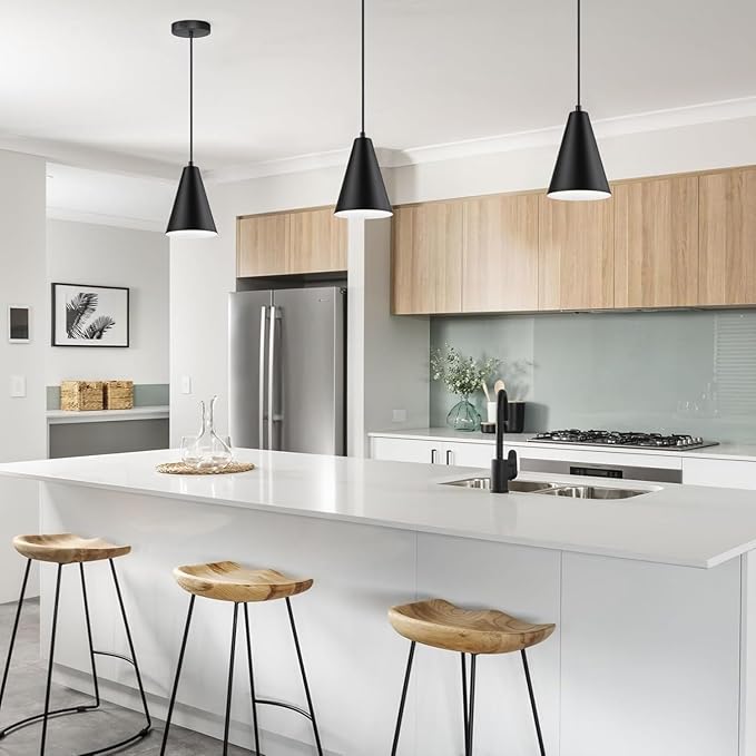 Black Pendant Lights, 3 Pack Industrial Metal Hanging Lamp Modern Vintage Farmhouse Pendant Lighting Fixtures for Kitchen Island Dining Room Bedroom