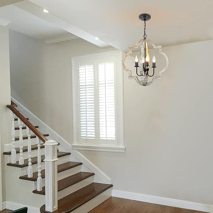 19.49'' Farmhouse Orb Chandelier, 4-Light Rustic Dining Room Light Fixture, Farmhouse Light Fixtures Adjustable Height, Hanging Pendant Lighting for Dining Room Kitchen Island Entryway Foyer
