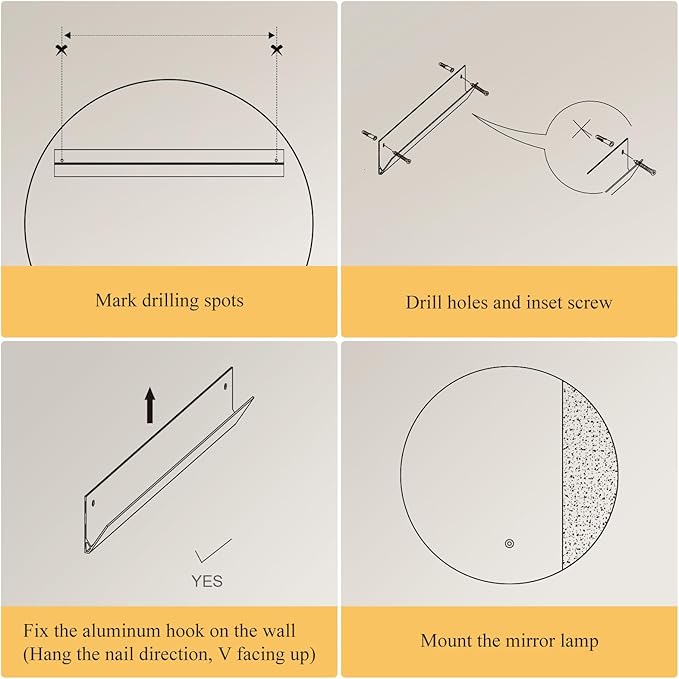 ONEWISH LED Wall Sconce, Dimmable Mirror Wall Lamp,16.93 inch Round Wall Lights for Bedroom with Memory Function, Wall Lamps for Living Room Entryway, Smoky Gray