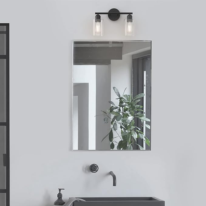 Espird Bathroom Vanity Light Black 2 Light Rustic Bathroom Vanity Lights Over Mirror, UL Listed Modern Industrial Wall Sconces Lamp with Cylinder Glass Shade, Light Fixture for Bathroom E26 Socket