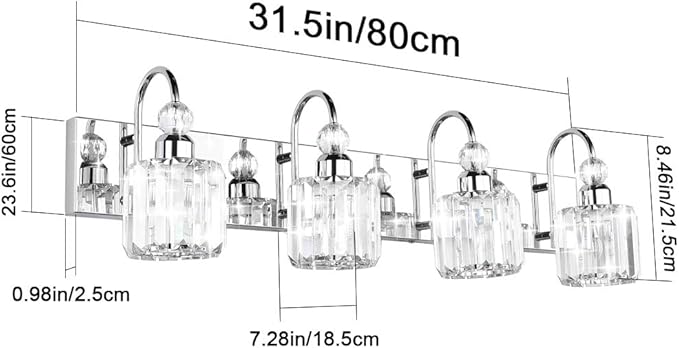 Ralbay Modern LED Crystal Bathroom Vanity Lights 4-Lights Stainless Steel Crystal Vanity Lights Over Mirror Modern Crystal Bathroom Vanity Lighting Fixtures
