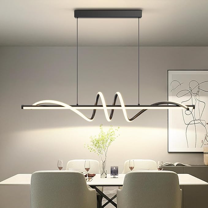 Modern LED Pendant Lights, Ceiling Chandelier Dimmable with Remote Control 3000k-6000K Adjustable Color Temperature, Aluminum Island Lighting Lamp Fixture for Kitchen, Dining Room(39in Black)