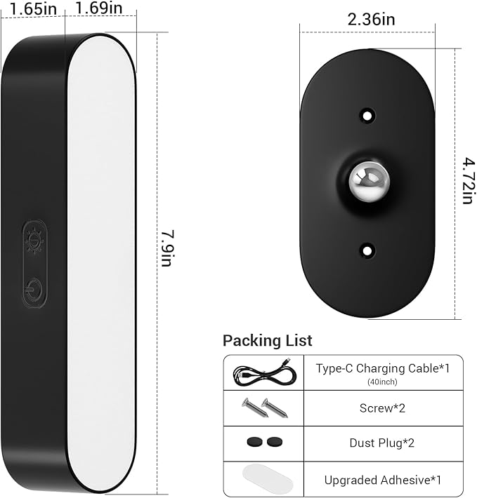 Hensam Wireless Battery Operated Wall Sconces for Bedroom, LED Rechargeable Wall Sconce Set of Two for Living Room, Stick on Wall Mounted Lamp for Reading, 2 Pack