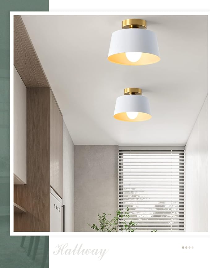 Modern Semi Flush Mount Ceiling Light with Gold Plate and Matte White Shade, Farmhouse Ceiling Light Fixture for Kitchen Island Dining Room Foyer Hallway Porch Barn Loft,10in (White 2 Pack)
