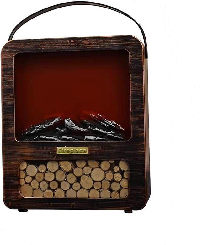 Simulated LED Fireplace Lantern USB & Battery Powered Flameless Light with Emulation Flame Table Decorative Lamp Copper Fireplace Ornament for Cozy Home Decor Free Standing Electric Log Burner