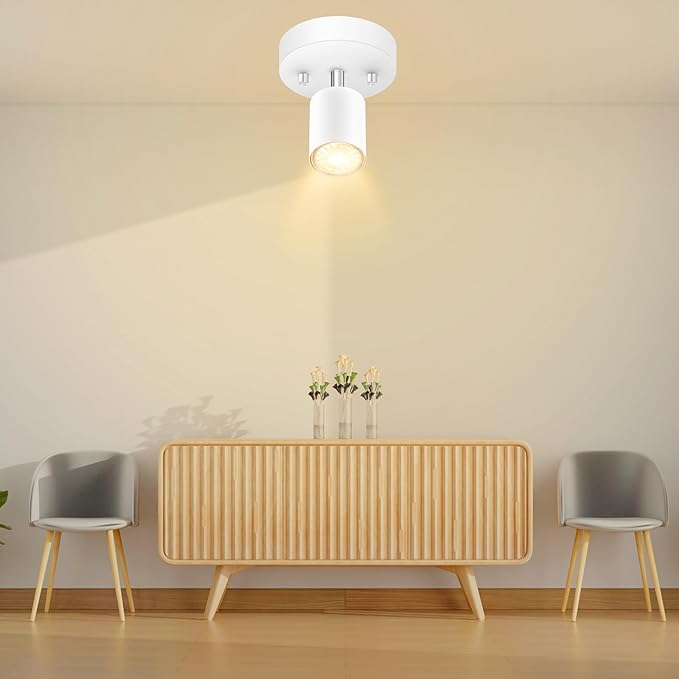 Track Lighting Fixture Ceiling, Modern LED Track Lighting Kit, White Ceiling Light for Kitchen, Rotatable Spotlight Heads, Wall Mount Spot Lighting for Island/Bedroom/Hallway (GU10 Socket, NO Bulb)
