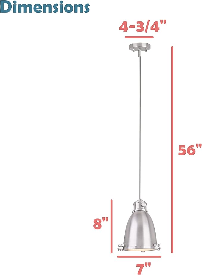 Aspen Creative 61125-11, One-Light Hanging Mini Pendant Ceiling Light, Transitional Design in Satin Nickel Finish, 8" Wide