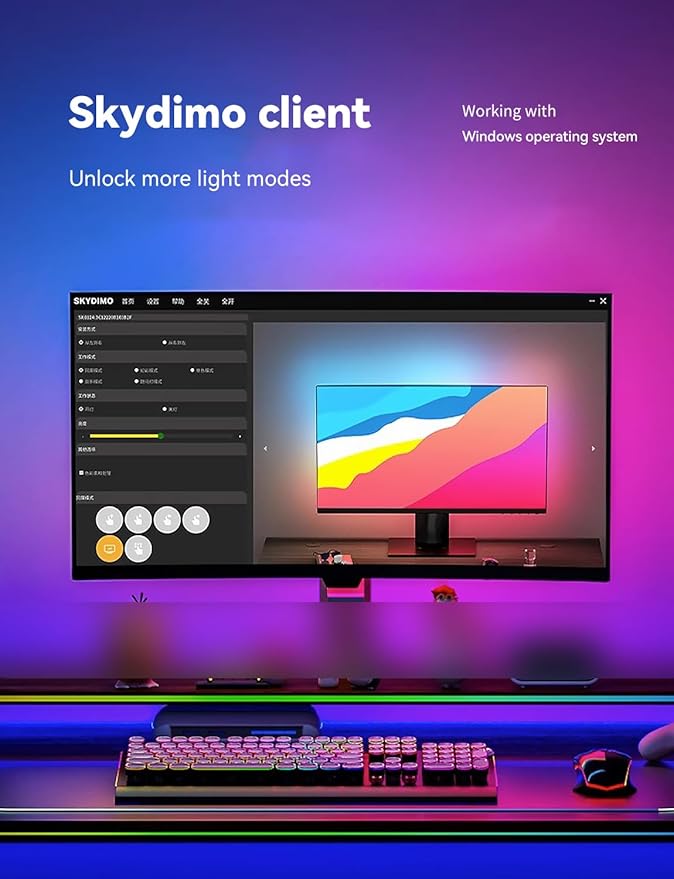 RGB Backlight LED Strip Light for PC & Mac, Sync with Screen Color or Music, Stick to the Edge of Your Desk, for Desk Gaming, USB Port, Software Control, 3.94ft / 1.2m