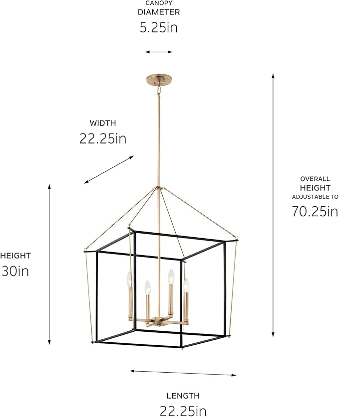Kichler Eisley 4-Light Foyer Pendant, Soft Modern Light in Champagne Bronze and Black, Sloped Ceiling Compatible, for Foyer, Bedroom, Office or Kitchen (30" x 22.25" x 22.25"), 52627CPZ