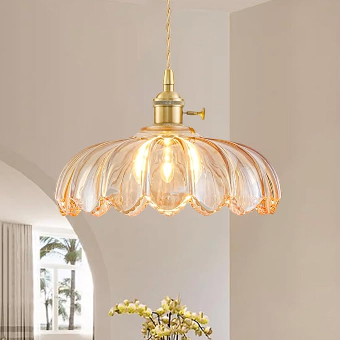 2 Pack Plug in Pendant Light Fixtures, Hanging Light Fixture Glass Pendant Light, Vintage Amber Hanging Lamp, Pendant Lighting for Kitchen Island, Bedroom, Dining Room, Living Room