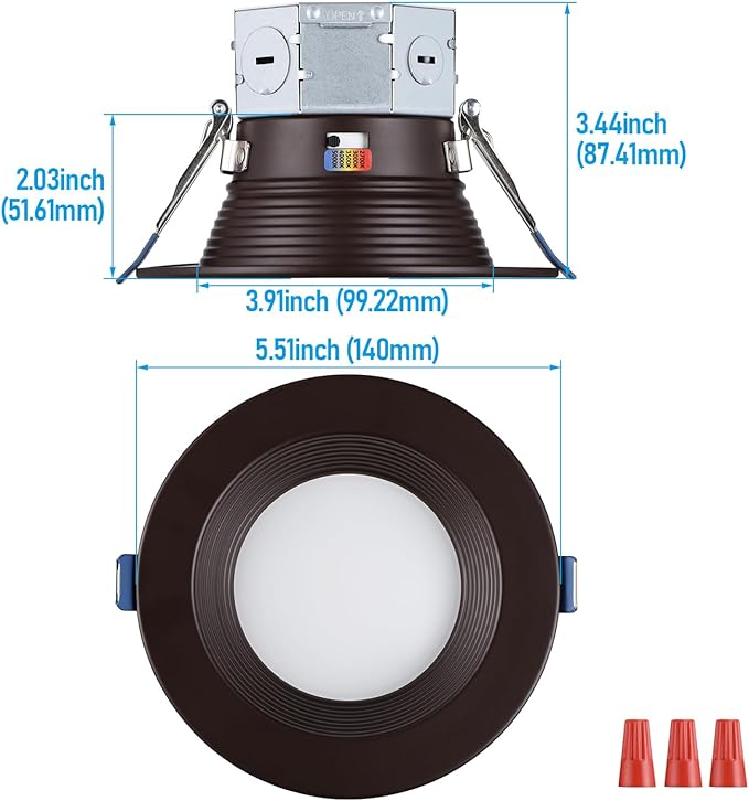 TORCHSTAR 8-Pack 5CCT 4 Inch LED Integrated Canless LED Recessed Lighting with J-Box, Anti-Glare Deep Baffle, CRI90 Dimmable Ceiling Downlight, ETL 2700K3000K3500K4000K5000K, Oil Rubbed Bronze