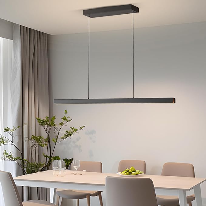 Modern Ceiling Pendant Lights,71in LED Black Linear Chandelier with Remote Control 3000k-6000K Adjustable Color Temperature,Island Lighting Hanging Light for Kitchen,Dining Room,Living Room