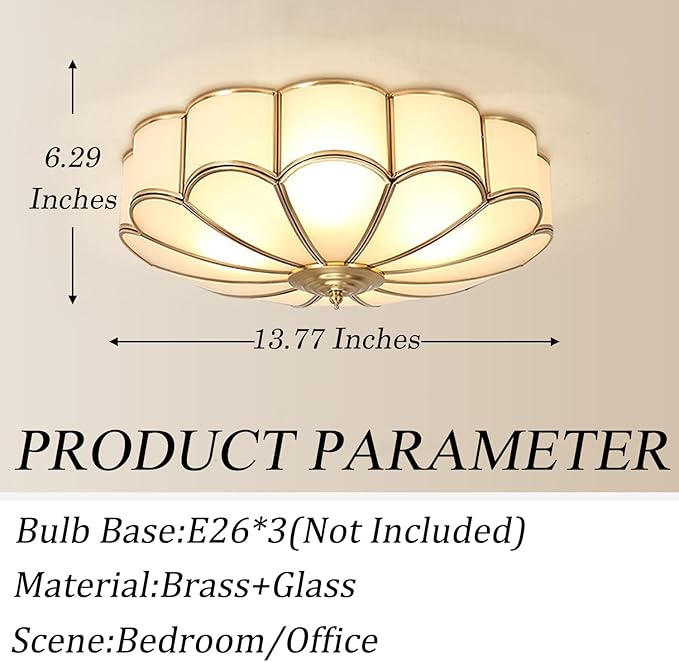 MIXL-Mid Century Brass Flush Mount Ceiling Light,14 Inch Bedroom Light Fixture,Vintage Style Ceiling Lamp for Living Room and Entyrway