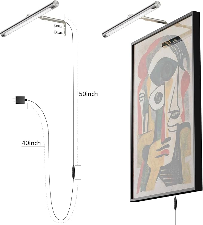 Picture Lights for Paintings Plug in, 16" Adjustable LED Picture Light Art Light with Timer, Remote Control Gallery Painting Wall Light for Picture Display Frame Dartboard Art Work (Nickel)