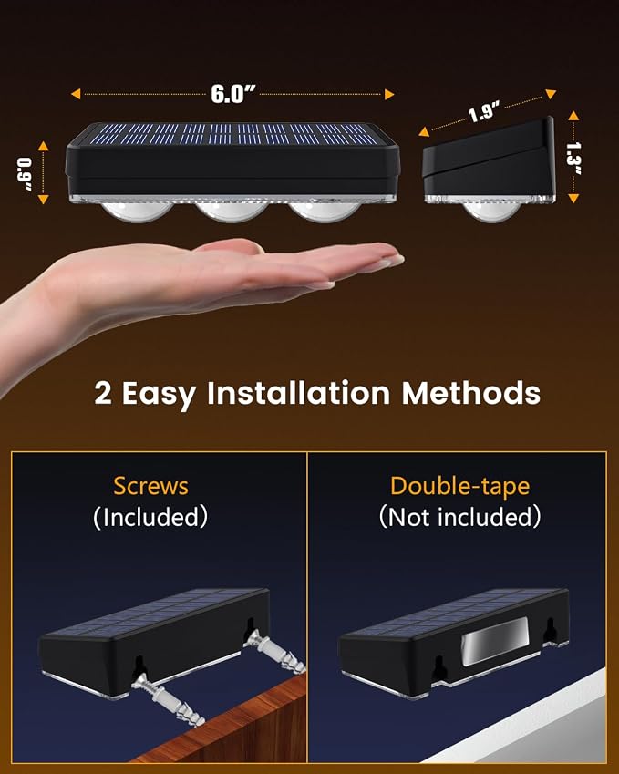 JOFIOS Solar Fence Lights Outdoor Waterproof Led, 8Pack,1300mAh, 6 Inch Solar Lights for Fence with Warm White & RGB 8 Colors, Outdoor Solar Lights for Patio, Backyard, Deck, Fence, Railing (Black)