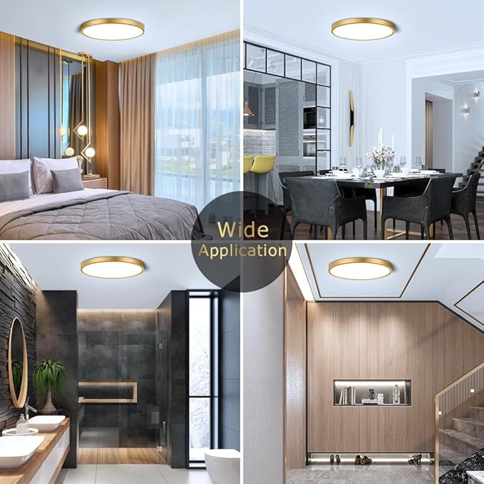 9Inch LED Flush Mount Ceiling Light Fixture, 18W(180W Equivalent), 1800LM, 6000K Cool White, IP40, Flat Modern LED Ceiling Lights for Bedrooms, Living Rooms, Bathrooms, Stairwells, etc.(Gold)