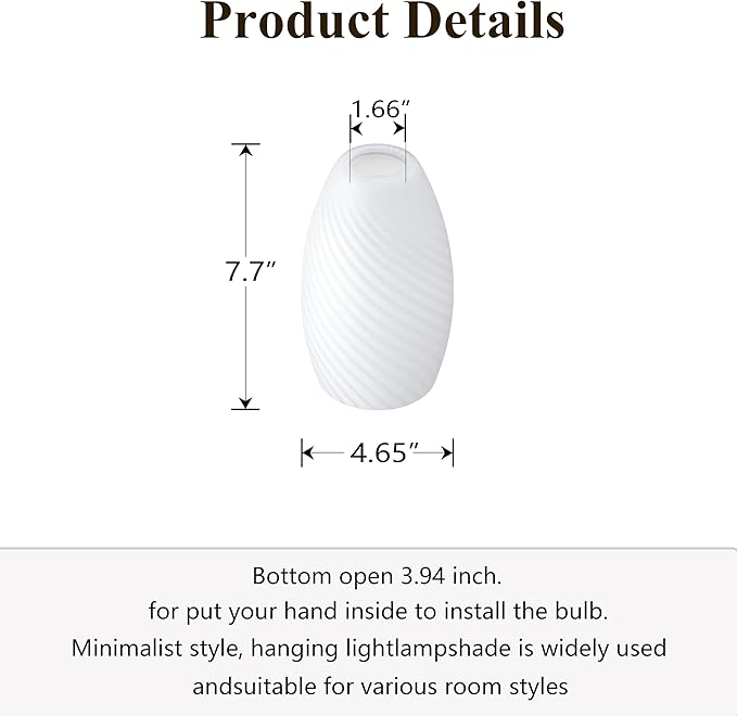 Leading Lighting 4.7" Handblow Art Glass Lamp Shade Pendant Ceiling Chandelier Wall Sconce Light Replacement Oval Glass Shade Fixture (White Glass 3 Pack)