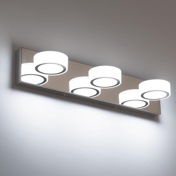 3 Light Bathroom Vanity Light, Modern Chrome Bathroom Light Fixtures Over Mirror, Bath Lamps Wall Scone 18W LED Vanity Lights with 360°Rotating Lamp Head