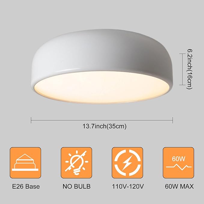 Modern White Flush Mount Ceiling Light Fixture, Minimalist 13.7 inch Metal Ceiling Lamp, Finish Close to Ceiling with Acrylic Lampshade Lighting Fixtures for Living Room Bedroom Hallway