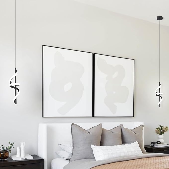 Black Led Pendant Light Fixtures,6000K Cool White Modern Pendant Lights for Kitchen Island,Adjustable Kitchen Island Light Fixture for Dining Room Bedroom Sink, 1 Pack (Black, 2 Packs)