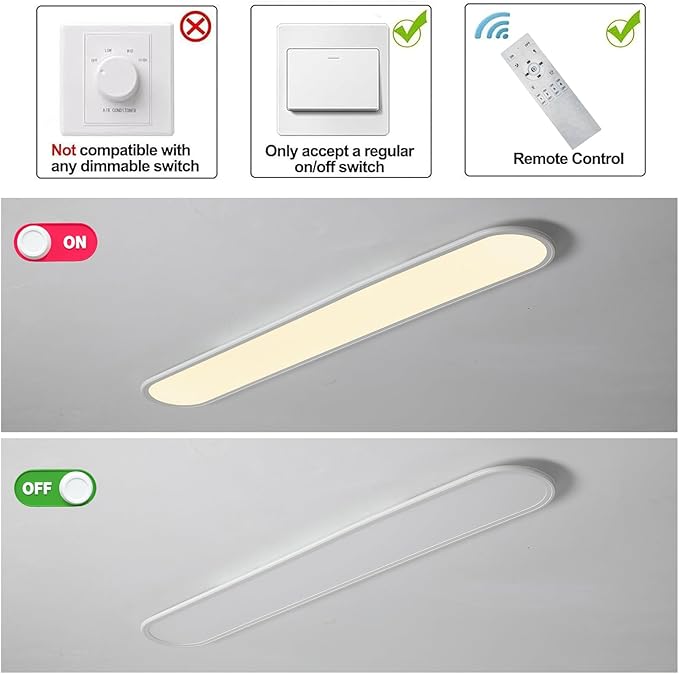 Ganeed 4.59FT 60W Dimmable Modern LED Linear Kitchen Ceiling Lamp, High Brightness Flush Mount Low Profile Long Ceiling Light Fixture for Shop Lighting Home Closet Laundry, White