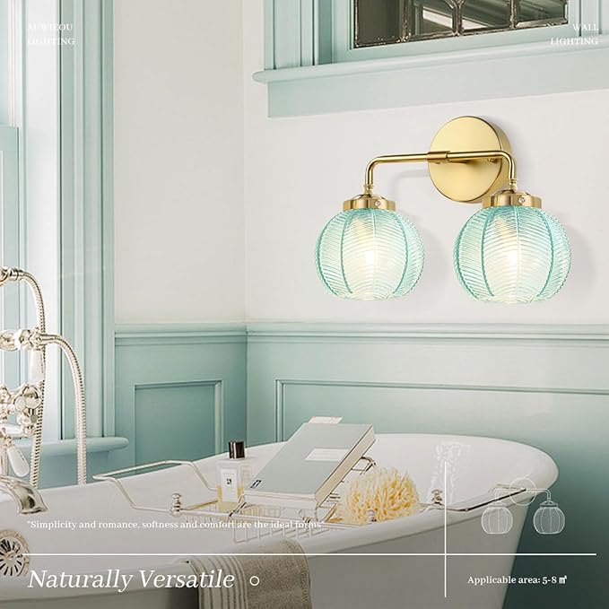 2 light bathroom vanity light gold wall sconce with Blue Glass Shade globe wall sconces mid century wall light vintage wall sconce art deco Bathroom Lights Over Mirror for Bedroom Hallway Living Room