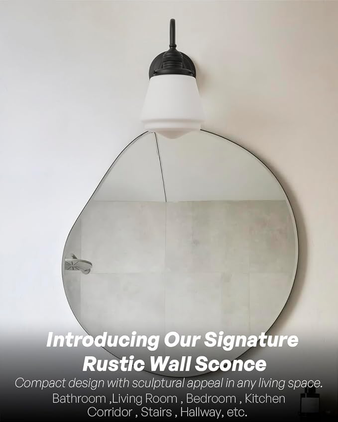 Black Wall Sconce Vintage Farmhouse Bathroom Vanity Light with Frosted Milk White Class Hardwire Sconce Indoor Wall Lamp Light Fixture for Bathroom Mirror Living Room Bedroom Kitchen