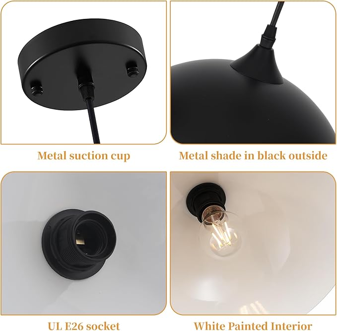 Black Pendant Lights Kitchen Island 2 Pack, 11.8 inches Dome Pendant Light Fixtures, Farmhouse Pendant Light, Modern Pendant Lights for Kitchen Island Dining Room Bedroom