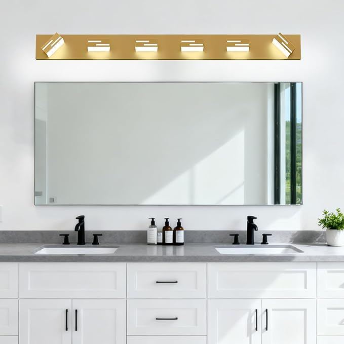 LED Modern Bathroom Vanity Light Fixtures, 6-Light 40-inch Dimmable Gold Vanity Lights for Bathroom Lighting Fixtures Over Mirror, with 360° Rotatable Heads (Cool White 6000K)