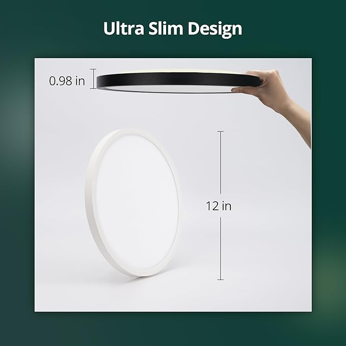 6 Pack 12 Inch LED Flush Mount Ceiling Light with 2000K Night Light, 24W 2400LM Dimmable, 3000K/4000K/5000K Selectable, 1" Ultra Slim Flat Light Fixture for Bedroom Kids Room, Black